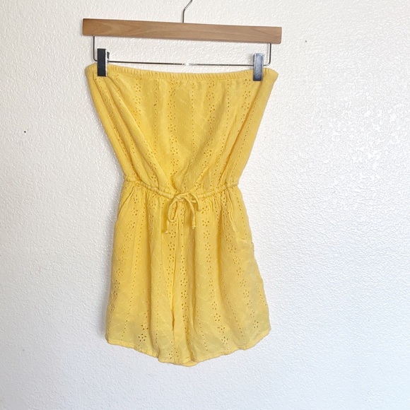 Hollister Pants - Hollister Yellow Eyelet Strapless Romper